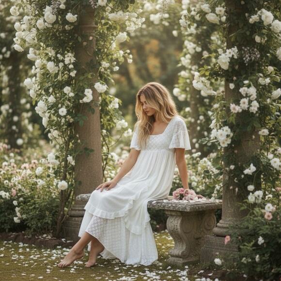 Free People Ethereal Bohemian Cottage Bring The Romance Maxi Dress White Medium - Picture 2 of 14